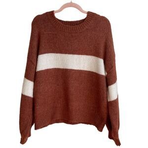 Lumiere Dusty Rose and Cream Colorblock Puff Sleeve Sweater